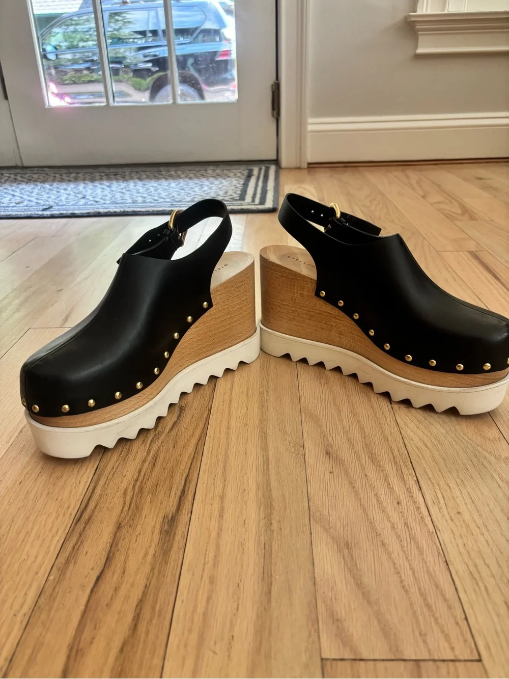Stella McCartney Black PO Platform Clog heels with Gold Studs - Women's